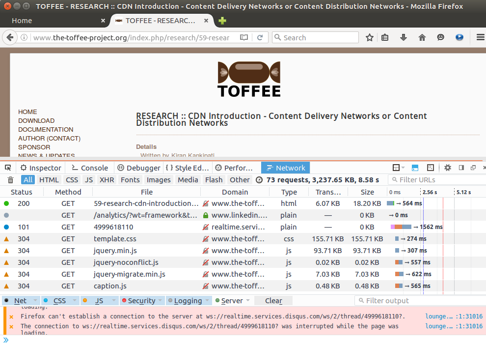 Firefox TOFFEE website inspect element detailed analysis